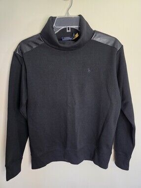 Polo by Ralph Lauren Black Turtleneck Sweater with Leather Shoulder Panels